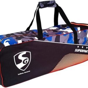Sanspareils Greenlands SG Superpak Cricket Kit Bag for Youth and Boys Size Kit Bag (Black/Camo Blue/Orange)