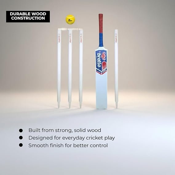 Complete Wooden Cricket Kit – Training Cricket Set with Bat, Tennis Ball, Stumps, Bail & Carry Bag – Available in Youth and Adult Sizes - Image 3