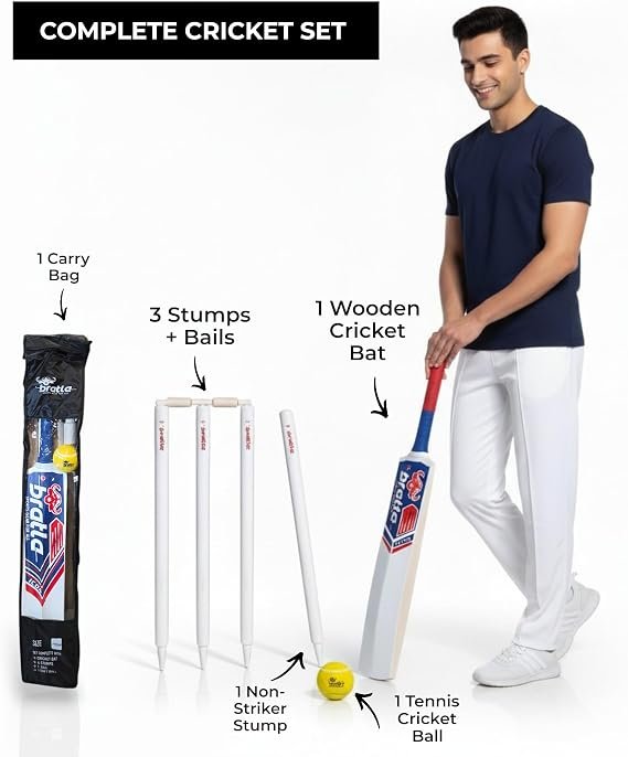 Complete Wooden Cricket Kit – Training Cricket Set with Bat, Tennis Ball, Stumps, Bail & Carry Bag – Available in Youth and Adult Sizes - Image 6