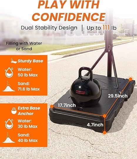 IGL Kids Basketball Hoop Outdoor | 4-8.5ft Adjustable Height | 33" Shatterproof Backboard | Fillable Base & Extra Anchor | Portable Goal w/Wheels for Backyard Driveway - Image 4
