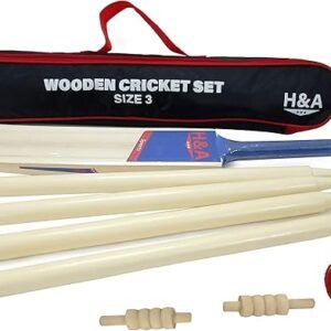 H&A Sports Kids Wooden Cricket Set Size 3 & 5
