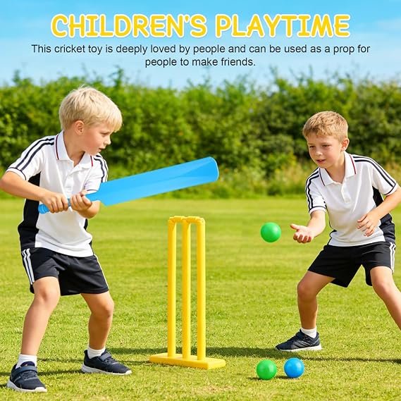 Abaodam Kids Cricket Set with Plastic Bat Ball and Stumps Cricket for Kids Outdoor Beach and Backyard Sport Game Portable Interactive Toy for Hand-Eye Coordination and Family Fun - Image 3