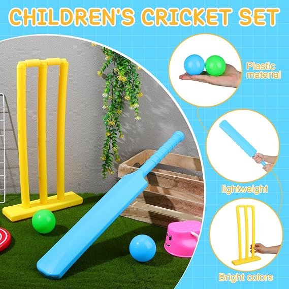 Abaodam Kids Cricket Set with Plastic Bat Ball and Stumps Cricket for Kids Outdoor Beach and Backyard Sport Game Portable Interactive Toy for Hand-Eye Coordination and Family Fun - Image 4