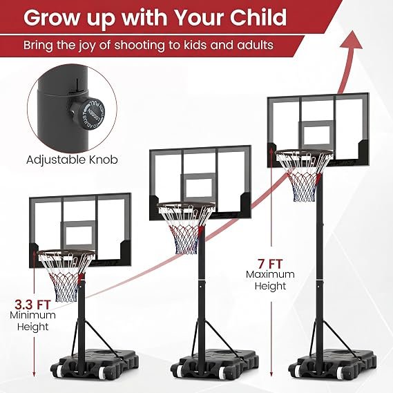OLAKIDS Basketball Hoop Outdoor, Portable 3.3-7 FT Height Adjustable Goal System with Wheels Shatterproof Backboard, Fillable Base for Kids Youth Teens Adults Driveway Backyard Pool Indoor - Image 2