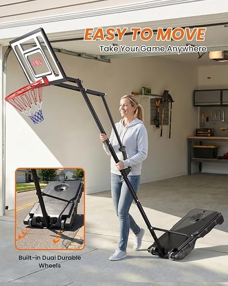 IGL Kids Basketball Hoop Outdoor | 4-8.5ft Adjustable Height | 33" Shatterproof Backboard | Fillable Base & Extra Anchor | Portable Goal w/Wheels for Backyard Driveway - Image 3
