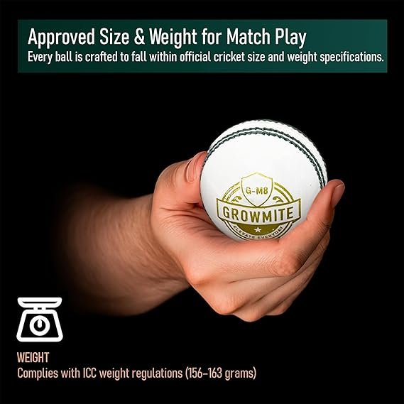 Leather Cricket Ball 156g White – 4 Piece Hand-Stitched Seam, Premium Alum-Tanned Ball for Practice & Training, Durable & Waterproof - Image 3