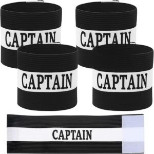 Captain Arm Bands for Soccer 4 PCS, Black Adjustable Soccer Captain Armband, Elastic Leader Armband for Football Rugby Basketball Volleyball Team Sports Adult Youth