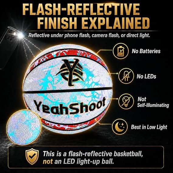Glow in The Dark Basketball-Light up Ball Holographic Reflective and Cool Glow Basketball, Durable and Stylish for All Courts Complete Air Pump Kit,Holiday The Perfect - Image 2