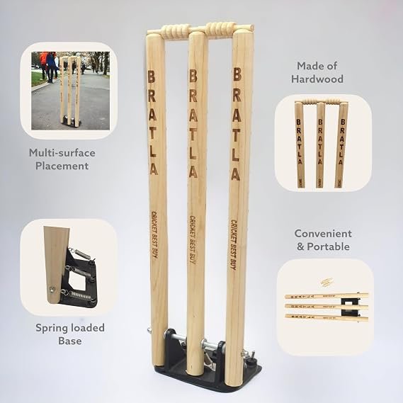 CBB Cricket Wicket Stumps Multi-Surface Placement with Wood Base - Image 3