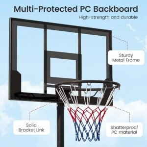 OLAKIDS Basketball Hoop Outdoor, Portable 3.3-7 FT Height Adjustable Goal System with Wheels Shatterproof Backboard, Fillable Base for Kids Youth Teens Adults Driveway Backyard Pool Indoor