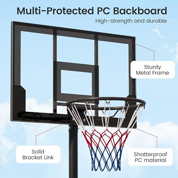 OLAKIDS Basketball Hoop Outdoor, Portable 3.3-7 FT Height Adjustable Goal System with Wheels Shatterproof Backboard, Fillable Base for Kids Youth Teens Adults Driveway Backyard Pool Indoor