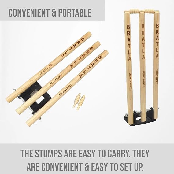 CBB Cricket Wicket Stumps Multi-Surface Placement with Wood Base - Image 5