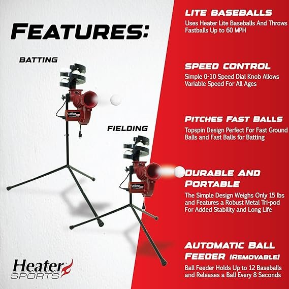 Heater Sports Slider Lite 360 Baseball Pitching Machine with Automatic Ball Feeder - Accurate 360-Degree Delivery, Durable and Portable Training Tool for All Ages - Image 3