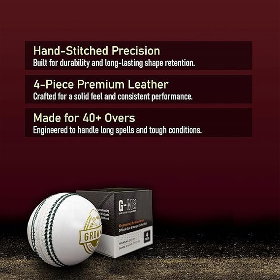 Leather Cricket Ball 156g White – 4 Piece Hand-Stitched Seam, Premium Alum-Tanned Ball for Practice & Training, Durable & Waterproof - Image 5