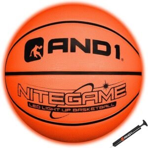 AND1 Nitegame LED Light Up Basketball - Impact Activated Glow in The Dark - Regulation (29.5 inches), for Outdoor or Indoor, Sold Deflated