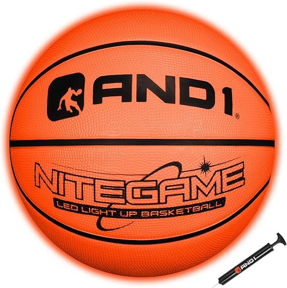 AND1 Nitegame LED Light Up Basketball - Impact Activated Glow in The Dark - Regulation (29.5 inches), for Outdoor or Indoor, Sold Deflated