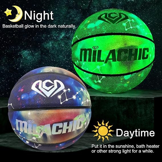 Basketball, Glow in The Dark Basketball, Glowing Leather Luminous Basketball Ball Gift for Youth, Men, Women, Indoor-Outdoor Night Game | Size 7(29.5") / 6(28.5") / 5 (27.5") with Pump - Image 5