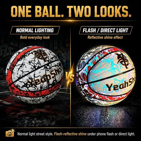 Glow in The Dark Basketball-Light up Ball Holographic Reflective and Cool Glow Basketball, Durable and Stylish for All Courts Complete Air Pump Kit,Holiday The Perfect - Image 4