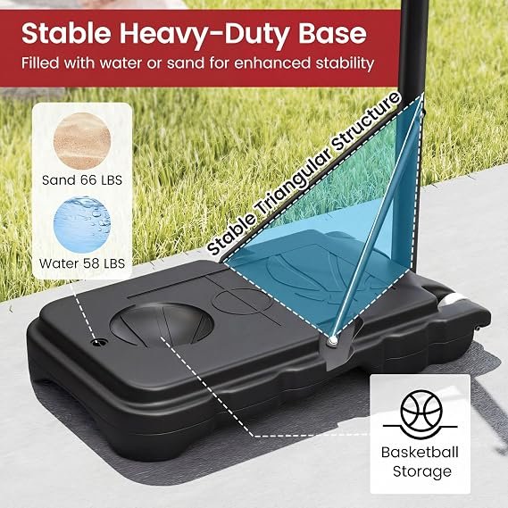 OLAKIDS Basketball Hoop Outdoor, Portable 3.3-7 FT Height Adjustable Goal System with Wheels Shatterproof Backboard, Fillable Base for Kids Youth Teens Adults Driveway Backyard Pool Indoor - Image 3