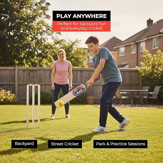 Complete Wooden Cricket Kit – Training Cricket Set with Bat, Tennis Ball, Stumps, Bail & Carry Bag – Available in Youth and Adult Sizes - Image 4