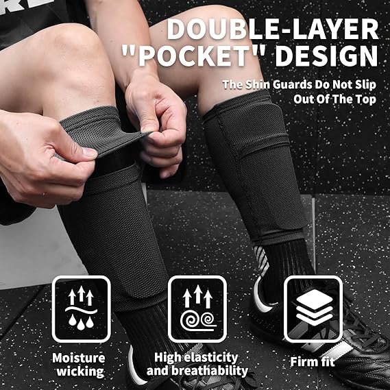 LPONJAR Soccer Shin Guards for Kids Youth Adults | Shin Pads and Sleeves, Optimized Insert Pocket, For Boys Girls Men Women, For Football Games, Protective Soccer Equipment - Image 5