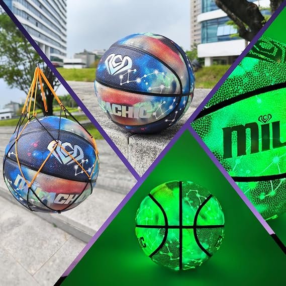 Basketball, Glow in The Dark Basketball, Glowing Leather Luminous Basketball Ball Gift for Youth, Men, Women, Indoor-Outdoor Night Game | Size 7(29.5") / 6(28.5") / 5 (27.5") with Pump - Image 4
