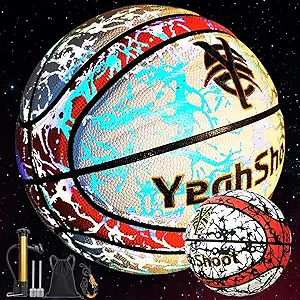 Glow in The Dark Basketball-Light up Ball Holographic Reflective and Cool Glow Basketball, Durable and Stylish for All Courts Complete Air Pump Kit,Holiday The Perfect